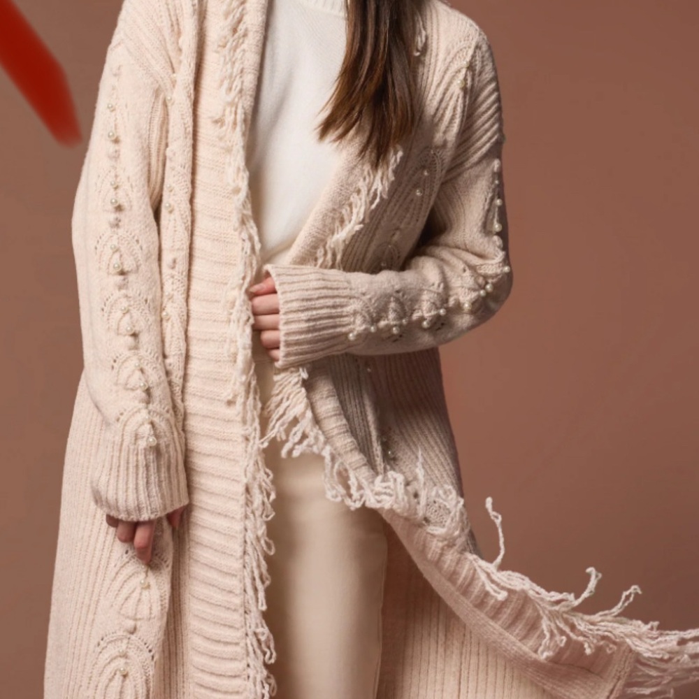 NWT GORGEOUS Women's Tribal Pearl Embroidered Cardigan Medium $144